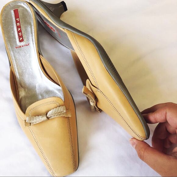 Authentic Prada Tan Leather Square-Toe Mules - Picture 4 of 8
